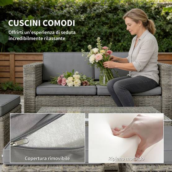 ComfortXL - Salon de Jardin Encastrable 6 Pièces Résine Tressée Terrasse Repos Optimisé 135x66x62cm Gris - ComfortXL Outdoor Living - Image 9