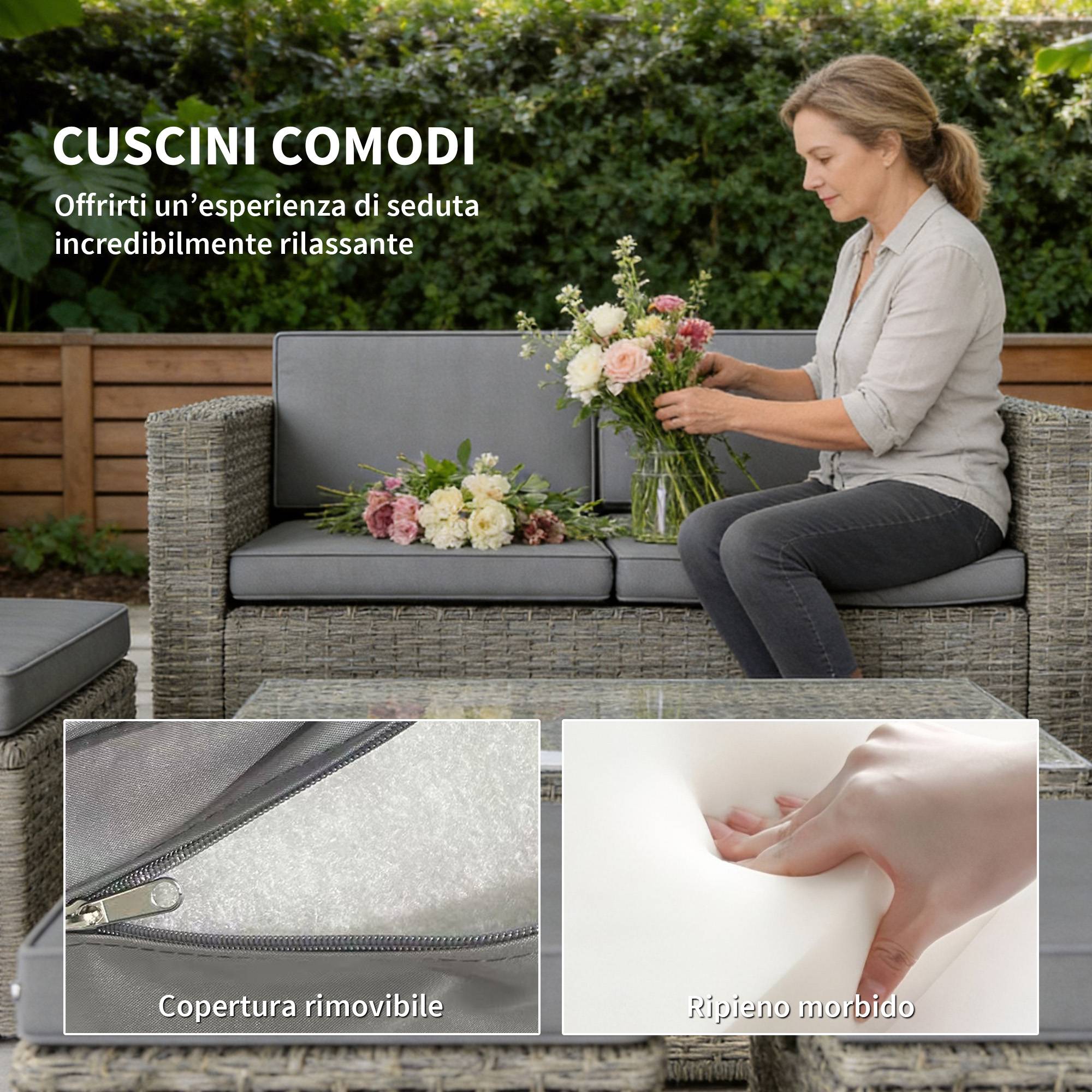 ComfortXL - Salon de Jardin Encastrable 6 Pièces Résine Tressée Terrasse Repos Optimisé 135x66x62cm Gris - ComfortXL Outdoor Living - Image 9