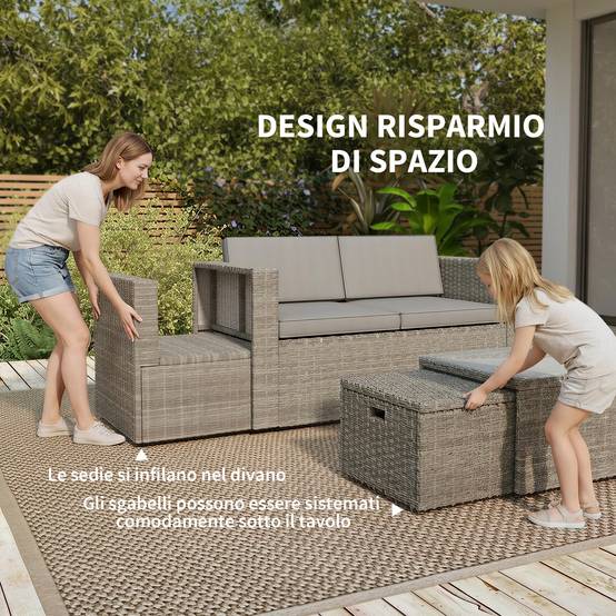 ComfortXL - Salon de Jardin Encastrable 6 Pièces Résine Tressée Terrasse Repos Optimisé 135x66x62cm Gris - ComfortXL Outdoor Living - Image 7