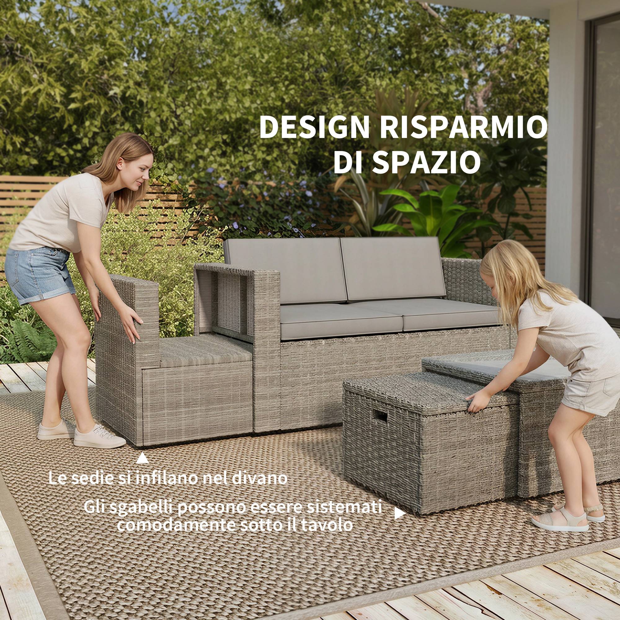 ComfortXL - Salon de Jardin Encastrable 6 Pièces Résine Tressée Terrasse Repos Optimisé 135x66x62cm Gris - ComfortXL Outdoor Living - Image 7