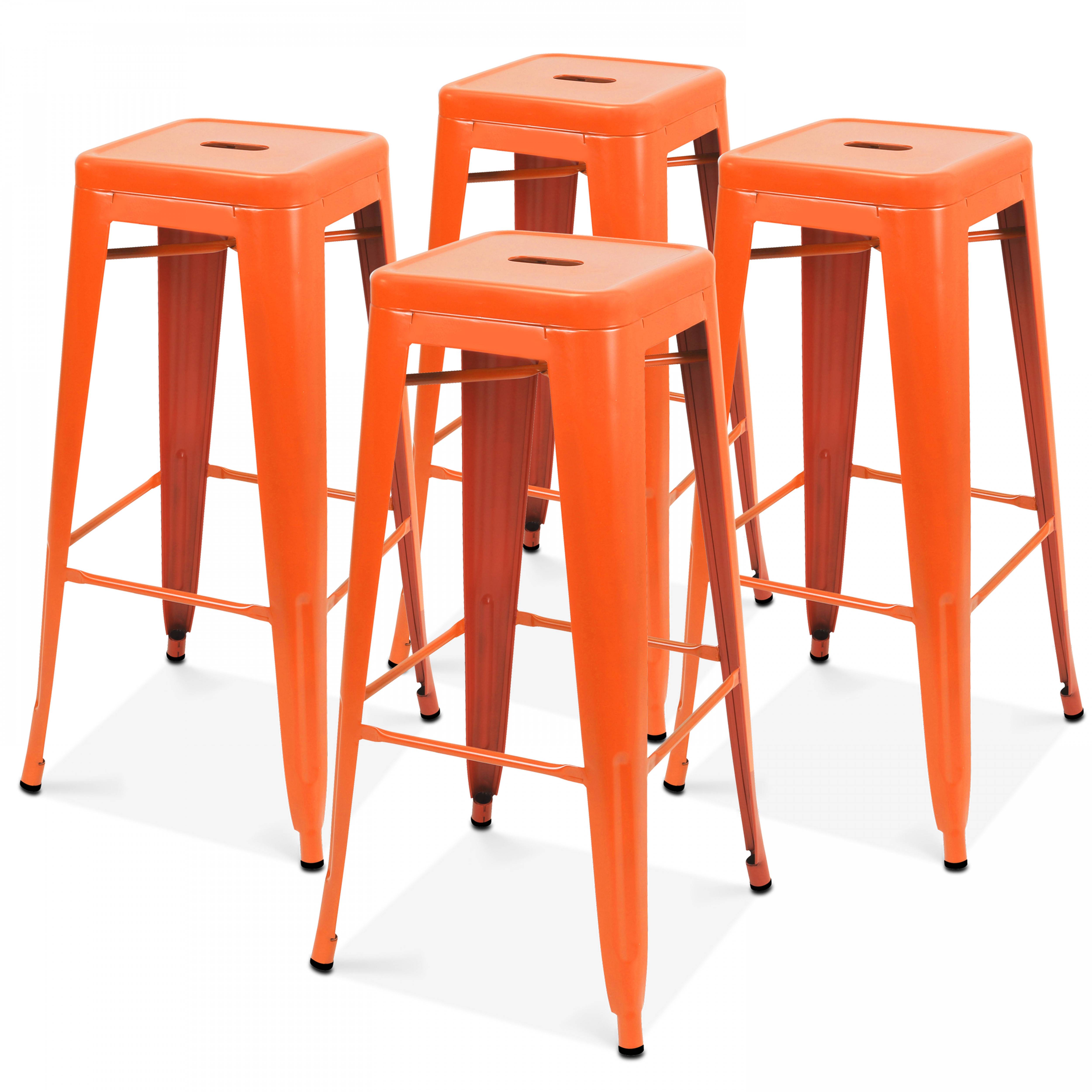 Oviala - Lot de 4 tabourets de bar en acier orange mat Indus - Oviala - Imagen 1