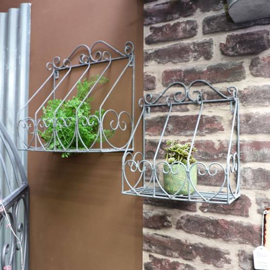 Set2 étagères murales à plantes jardin extérieur fer forgé gris 28-33cm Chemin de campagne - Image 2
