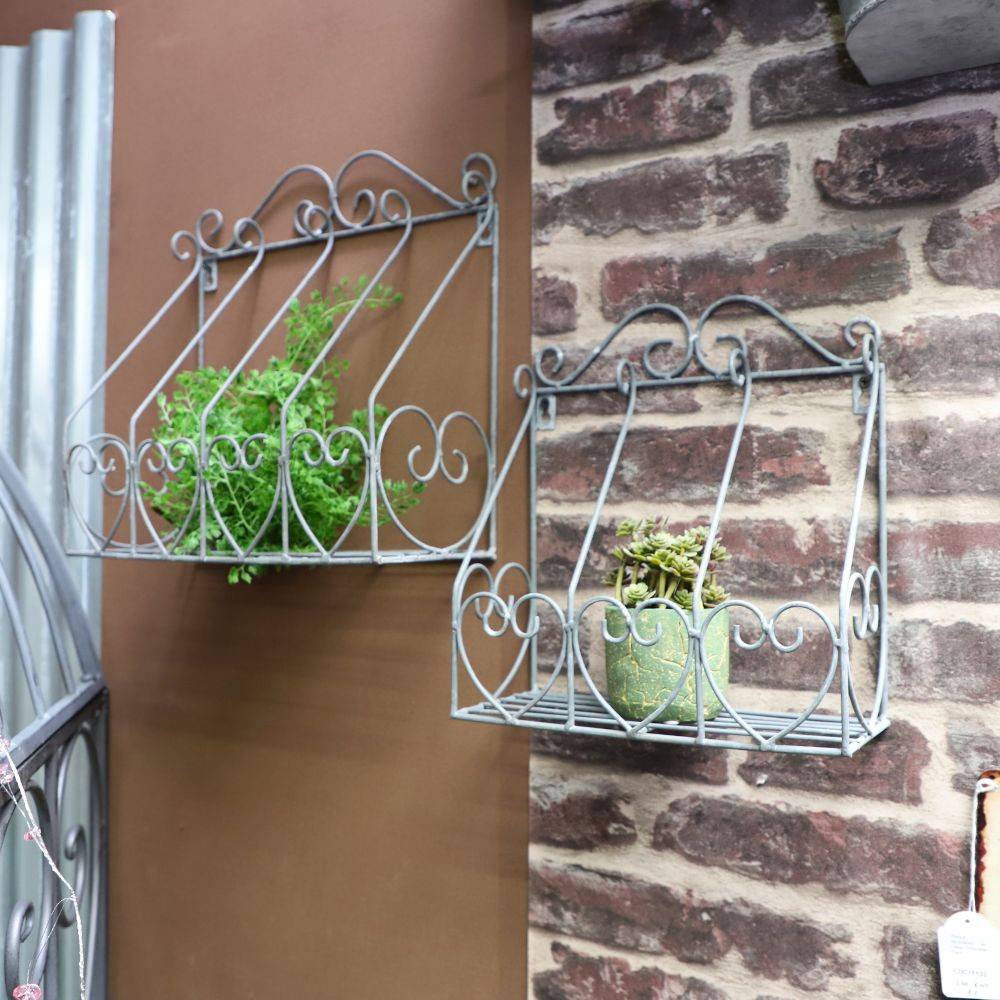 Set2 étagères murales à plantes jardin extérieur fer forgé gris 28-33cm Chemin de campagne - Image 2
