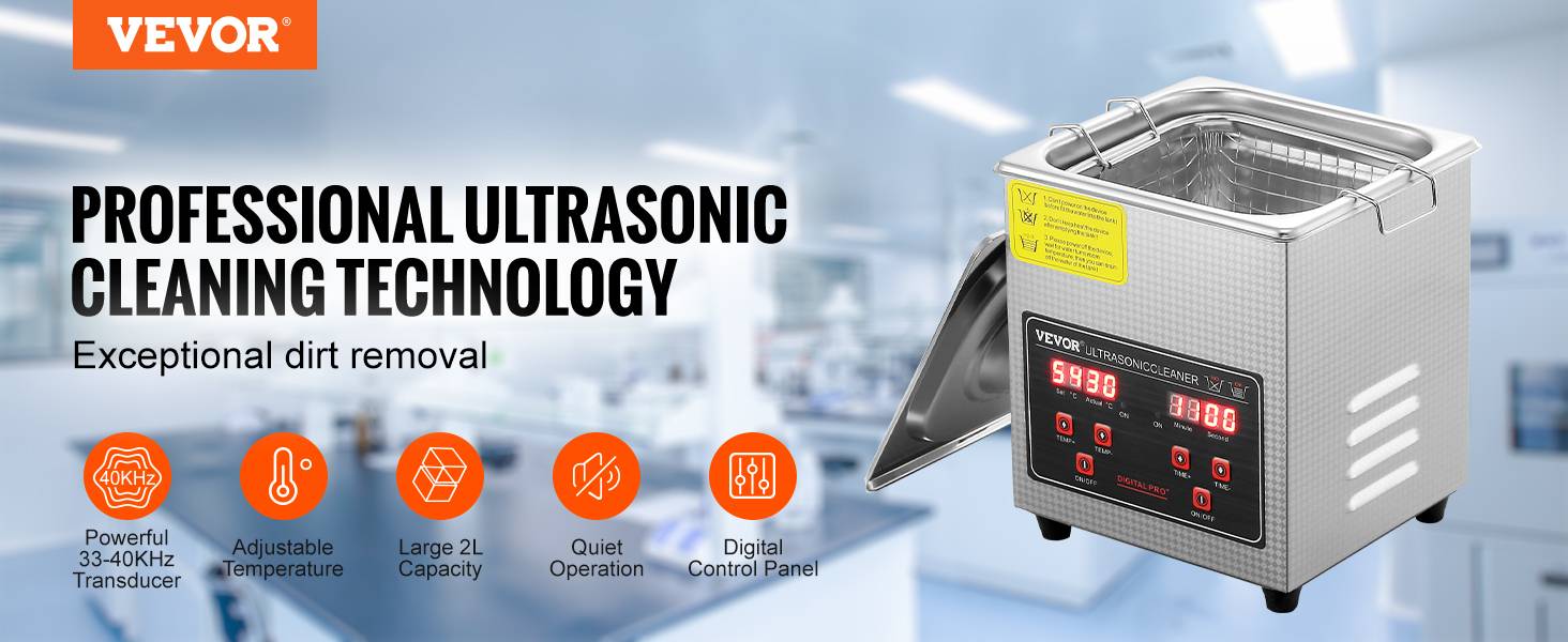Vevor - VEVOR Nettoyeur ultrasons 2L inox numérique, chauffage, réglable temps/température, labo/pro. - Image 9