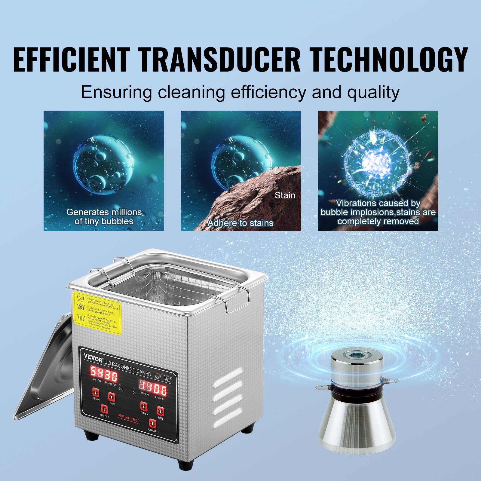 Vevor - VEVOR Nettoyeur ultrasons 2L inox numérique, chauffage, réglable temps/température, labo/pro. - Image 3