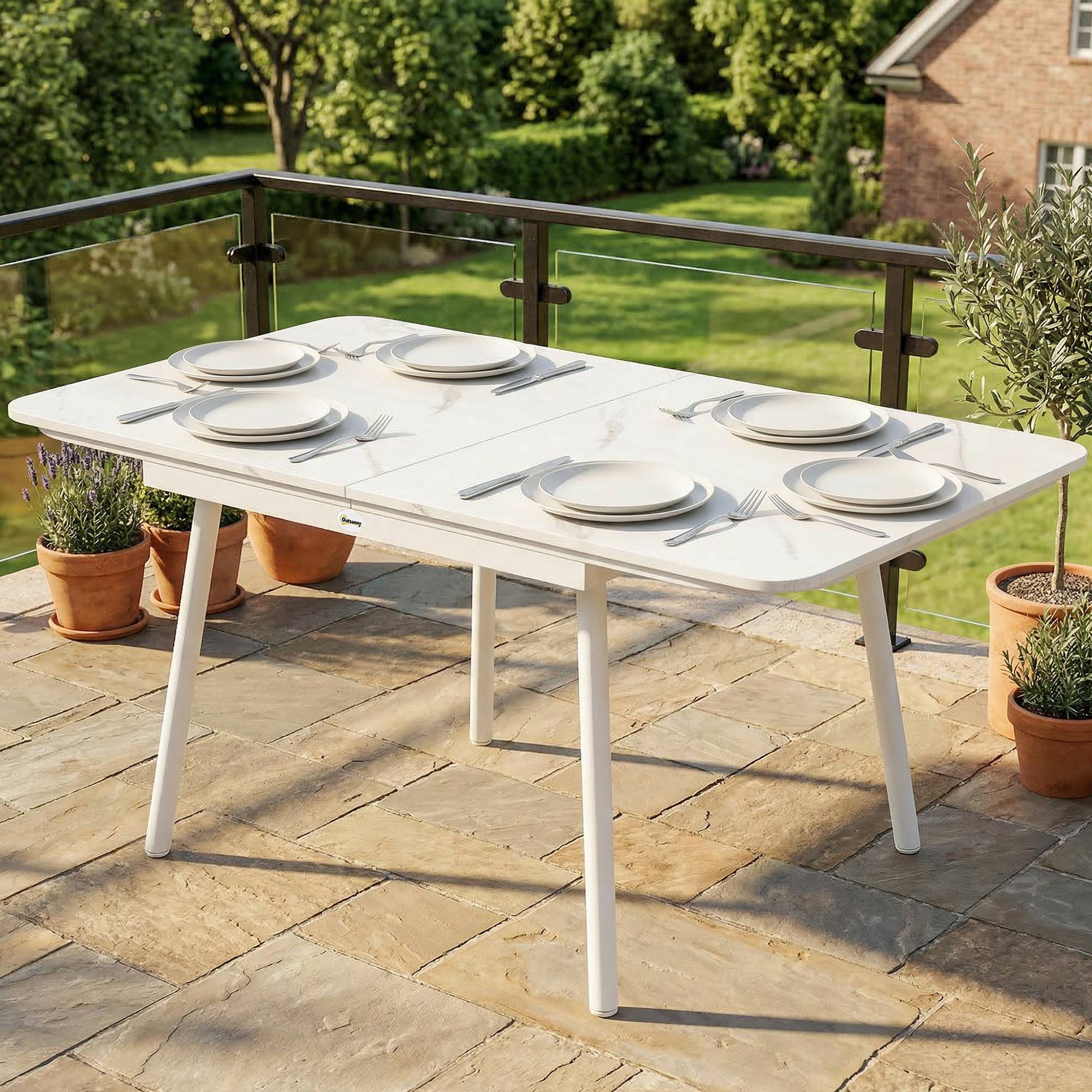 Table de jardin métal et WPC blanc 140 x 80 x 75 cm - PANGIVO - Image 4