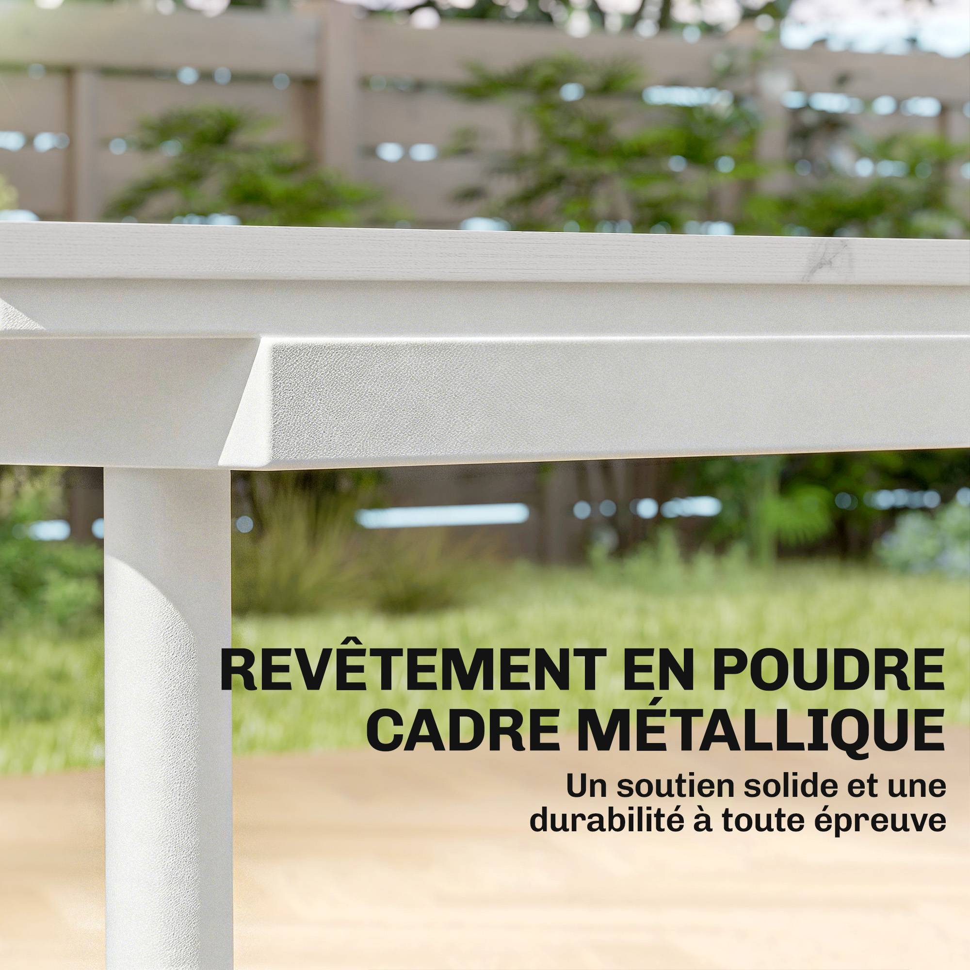Table de jardin métal et WPC blanc 140 x 80 x 75 cm - PANGIVO - Image 8