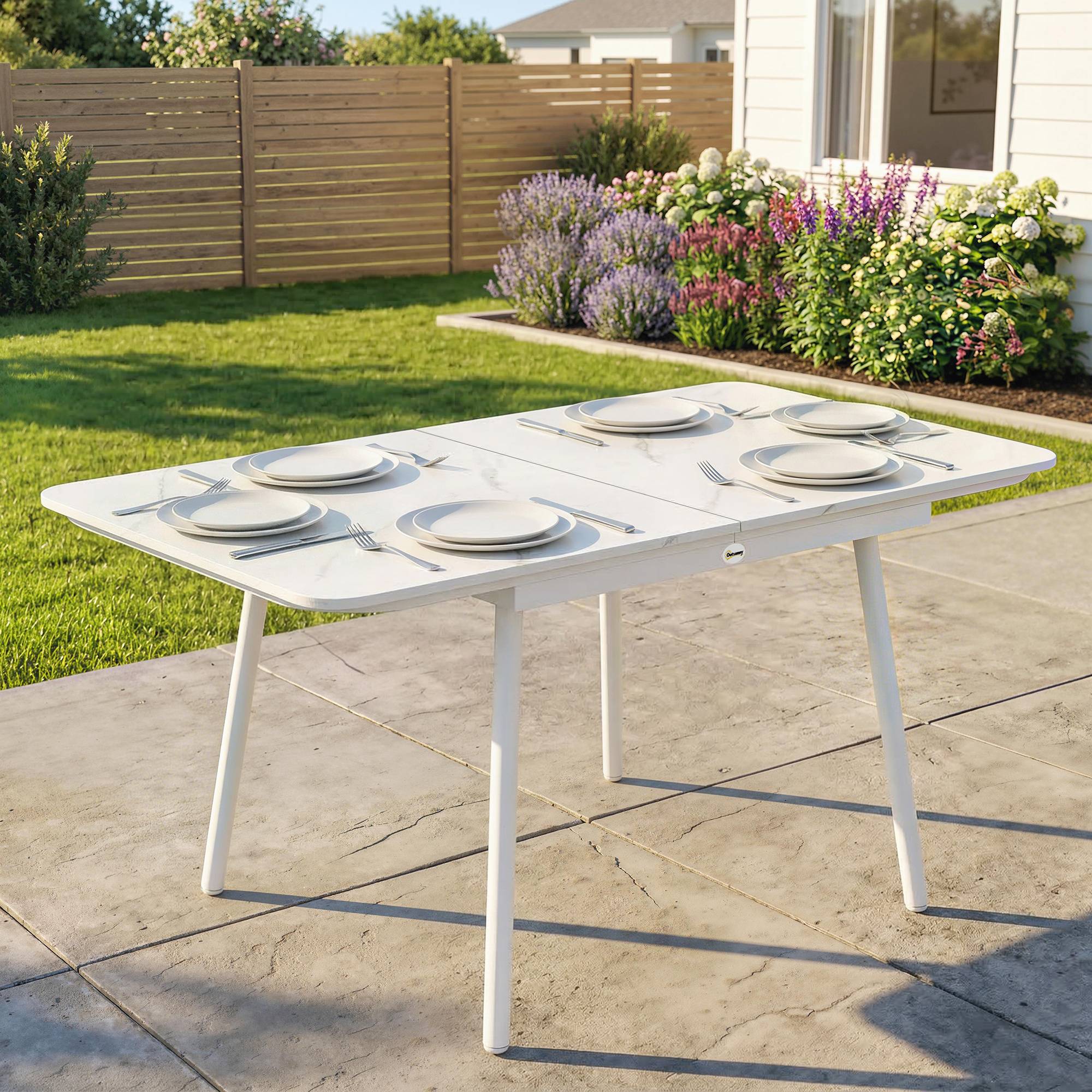 Table de jardin métal et WPC blanc 140 x 80 x 75 cm - PANGIVO - Image 3