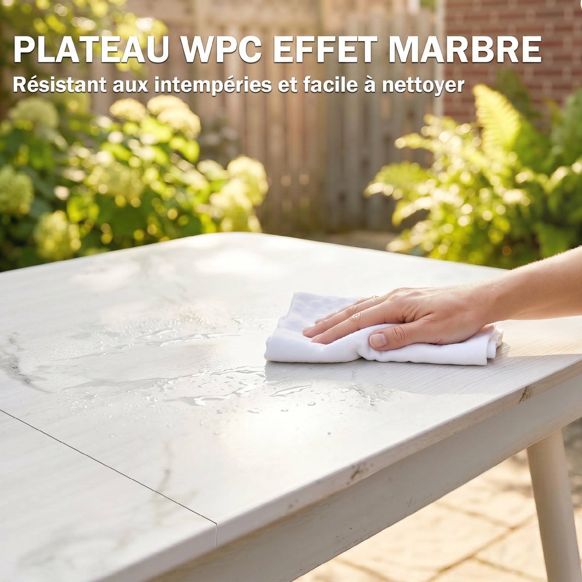 Table de jardin métal et WPC blanc 140 x 80 x 75 cm - PANGIVO - Image 7