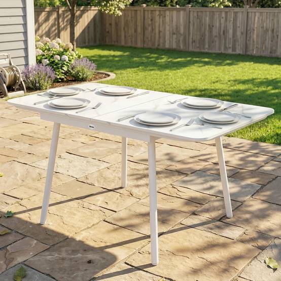 Table de jardin métal et WPC blanc 140 x 80 x 75 cm - PANGIVO - Image 10