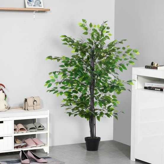 Ficus Banyan artificiel plastique intérieur extérieur aspect naturel 145cm vert - ComfortXL Outdoor Living - Image 3