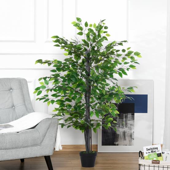 Ficus Banyan artificiel plastique intérieur extérieur aspect naturel 145cm vert - ComfortXL Outdoor Living - Image 2