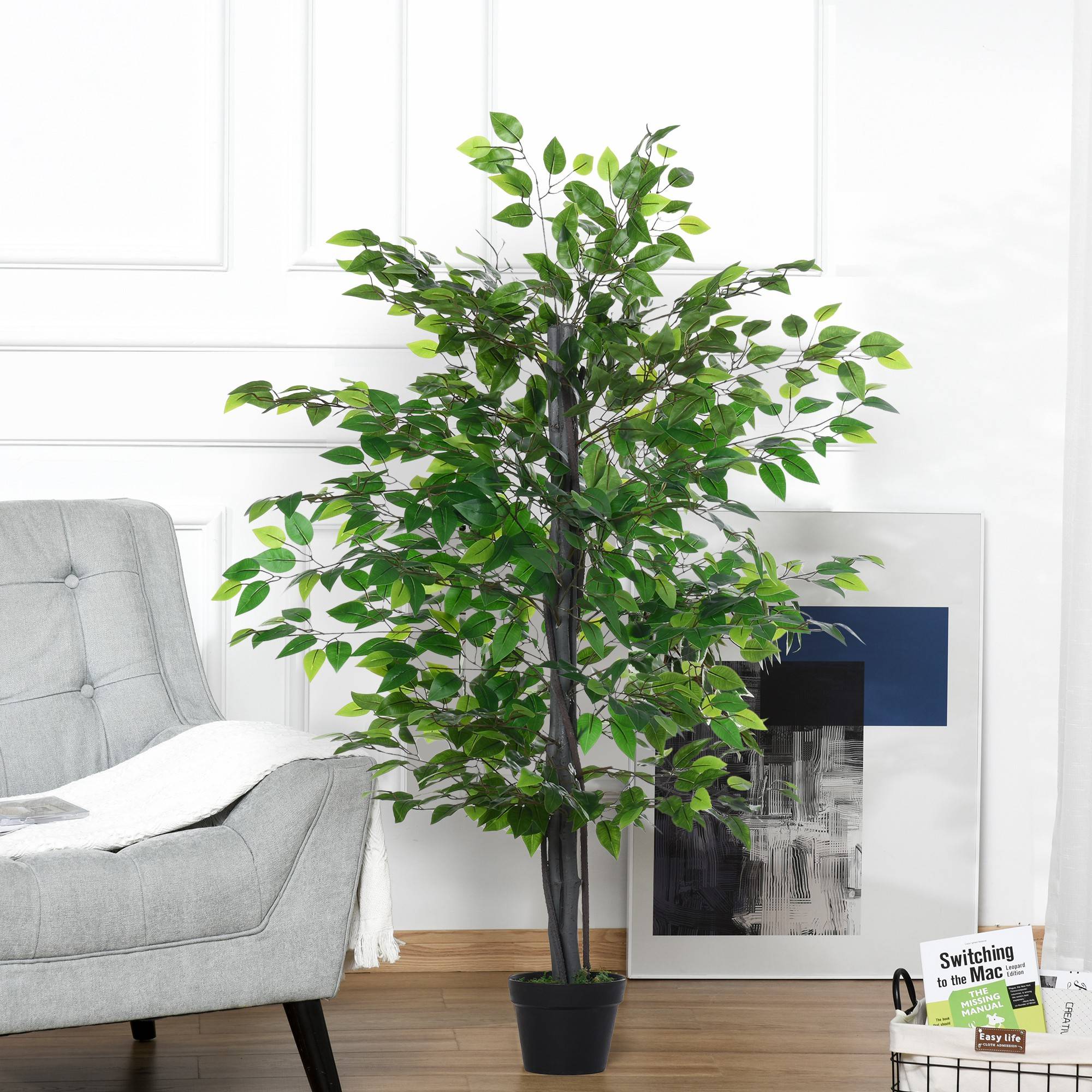 Ficus Banyan artificiel plastique intérieur extérieur aspect naturel 145cm vert - ComfortXL Outdoor Living - Image 2