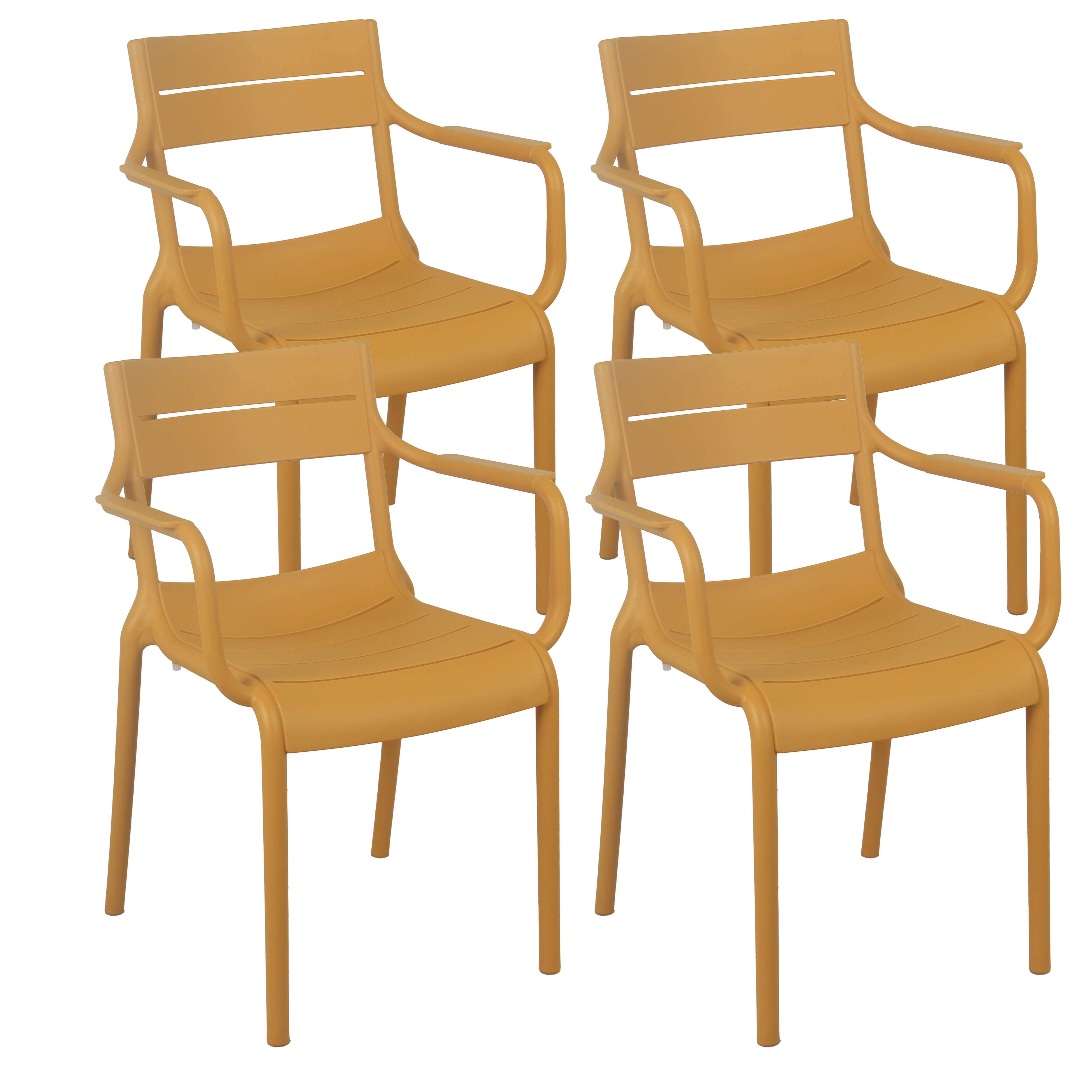 Oviala - Lot de 4 fauteuils de terrasse en plastique jaune moutarde Paname - Oviala - Imagen 1