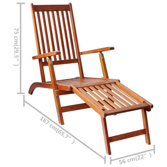 Helloshop26 - Transat chaise longue bain de soleil lit de jardin terrasse meuble d'extérieur avec repose-pied et coussin acacia solide - Imagen 5