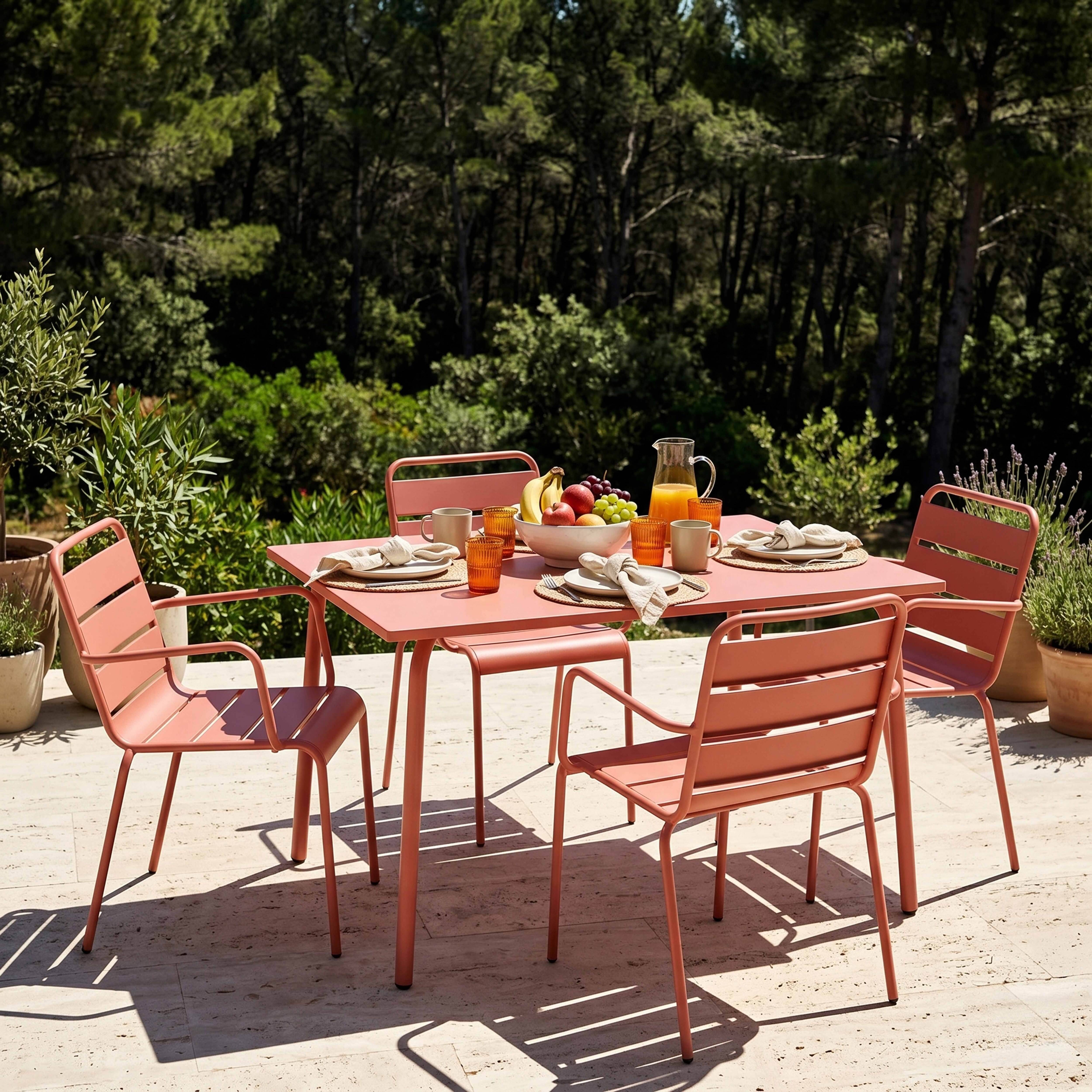 Oviala - Ensemble table de jardin et 4 fauteuils en métal argile Palavas - Oviala - Imagen 2