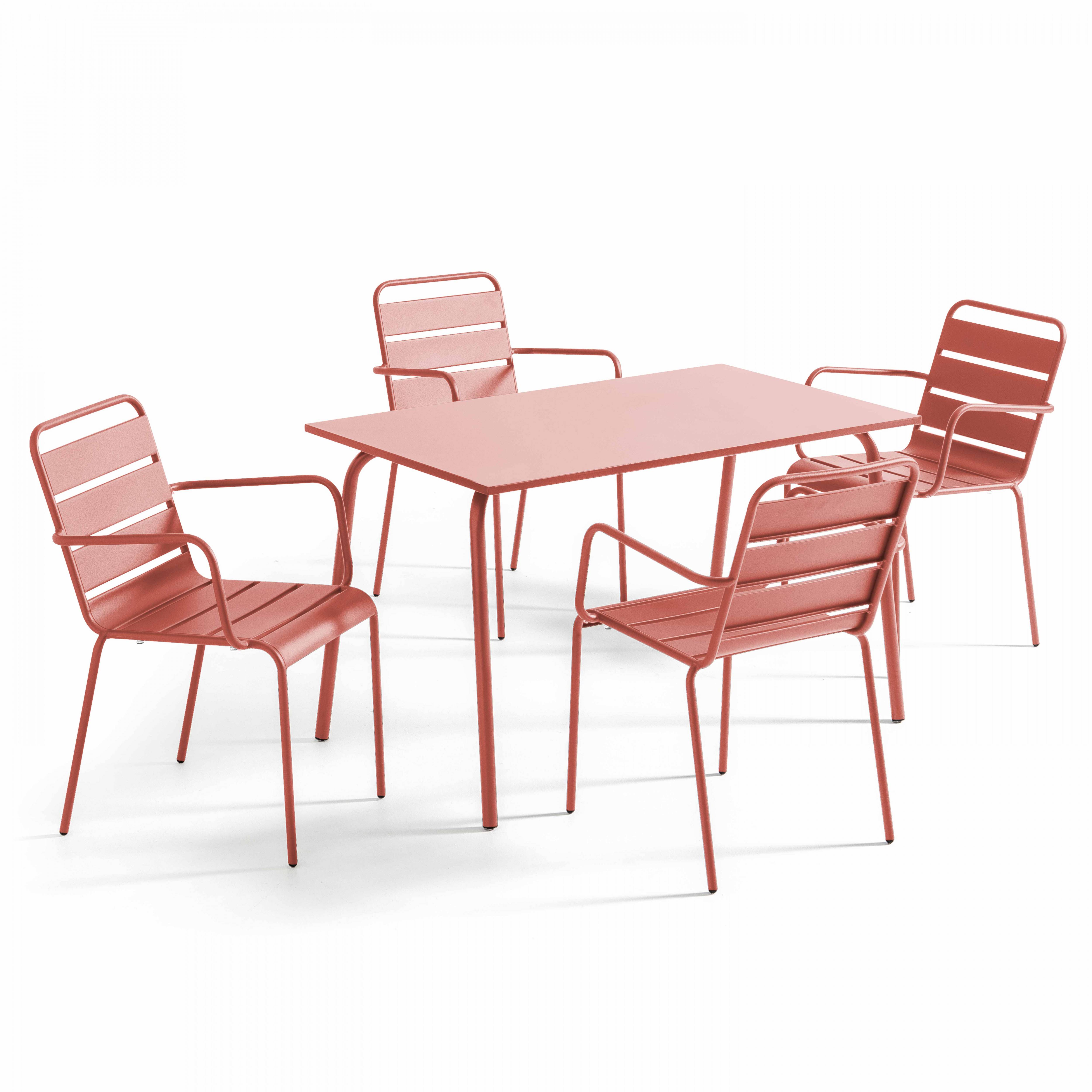 Oviala - Ensemble table de jardin et 4 fauteuils en métal argile Palavas - Oviala - Imagen 1