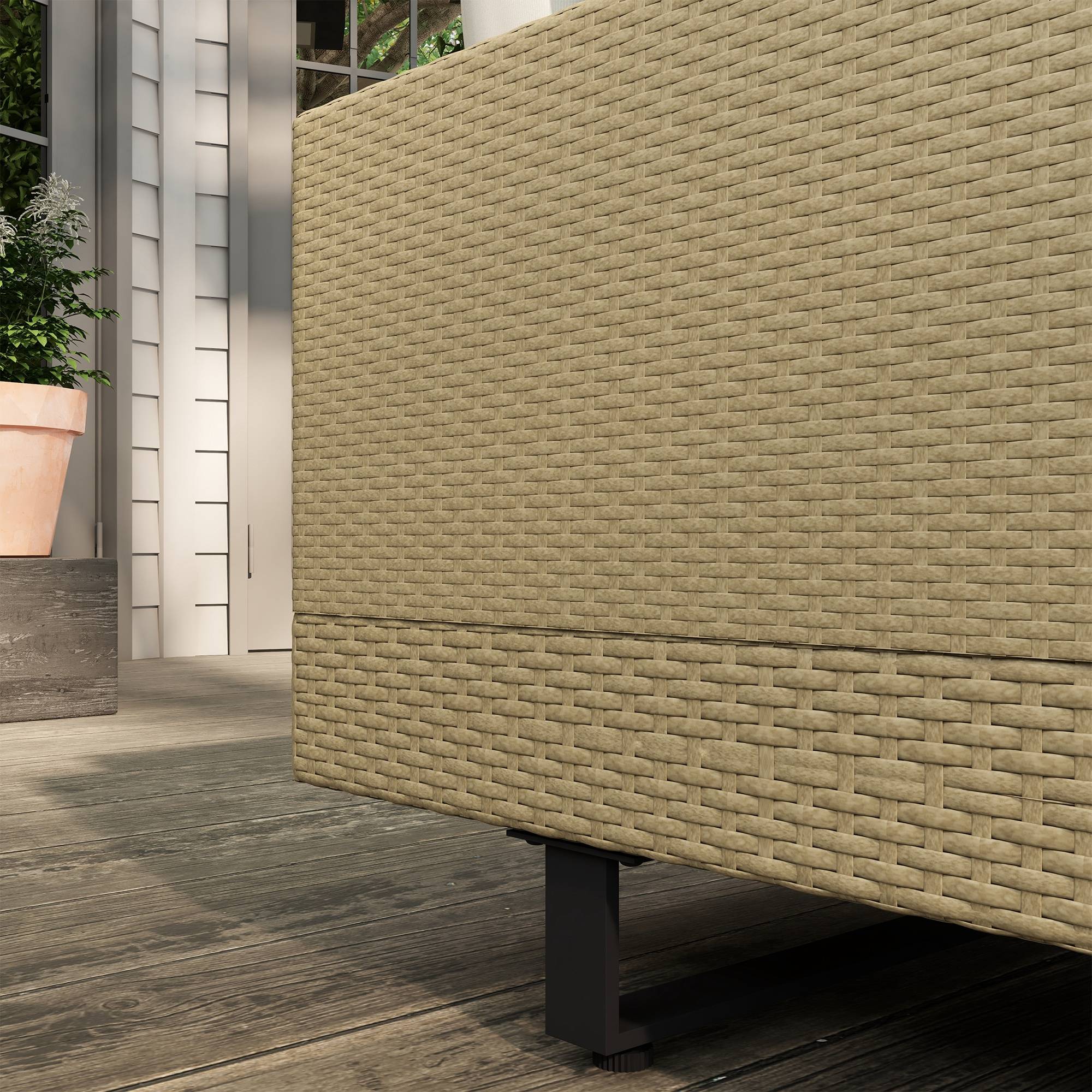 Outsunny - Ensemble salon de jardin d'angle 5 places design contemporain coussins déhoussables table basse acier époxy résine tressée beige - Outsunny - Imagen 6