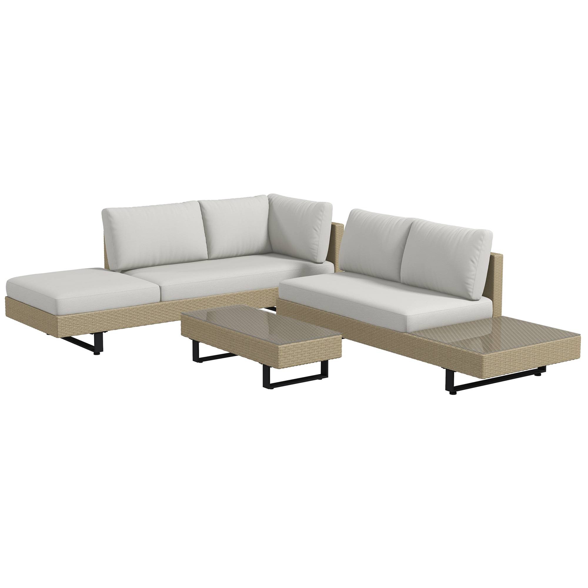 Outsunny - Ensemble salon de jardin d'angle 5 places design contemporain coussins déhoussables table basse acier époxy résine tressée beige - Outsunny - Imagen 1