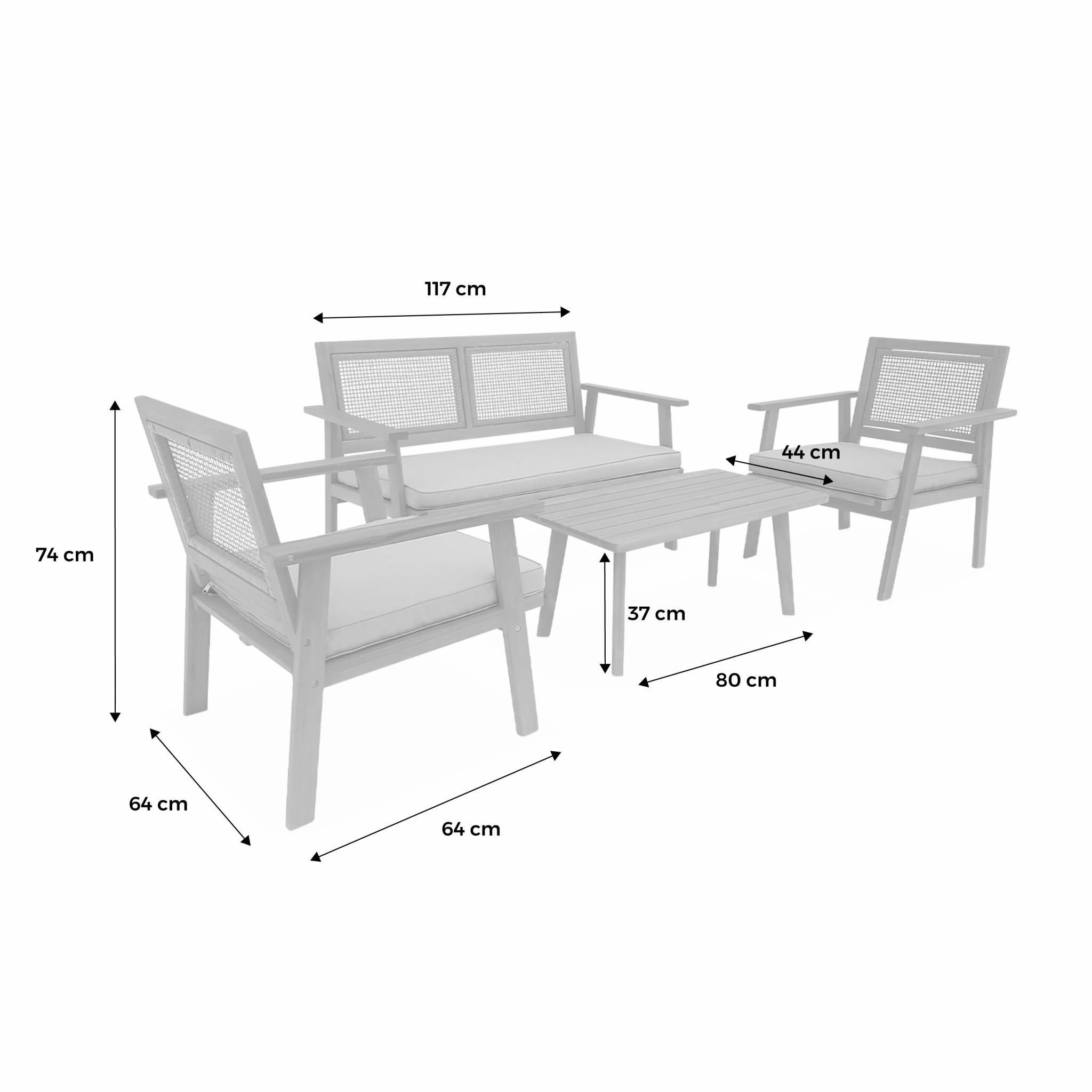 Salon de jardin. Bohémia. cannage rond. canapé 2 places. 2 fauteuils. 1 table basse 117x64x74 cm | sweeek - Image 4