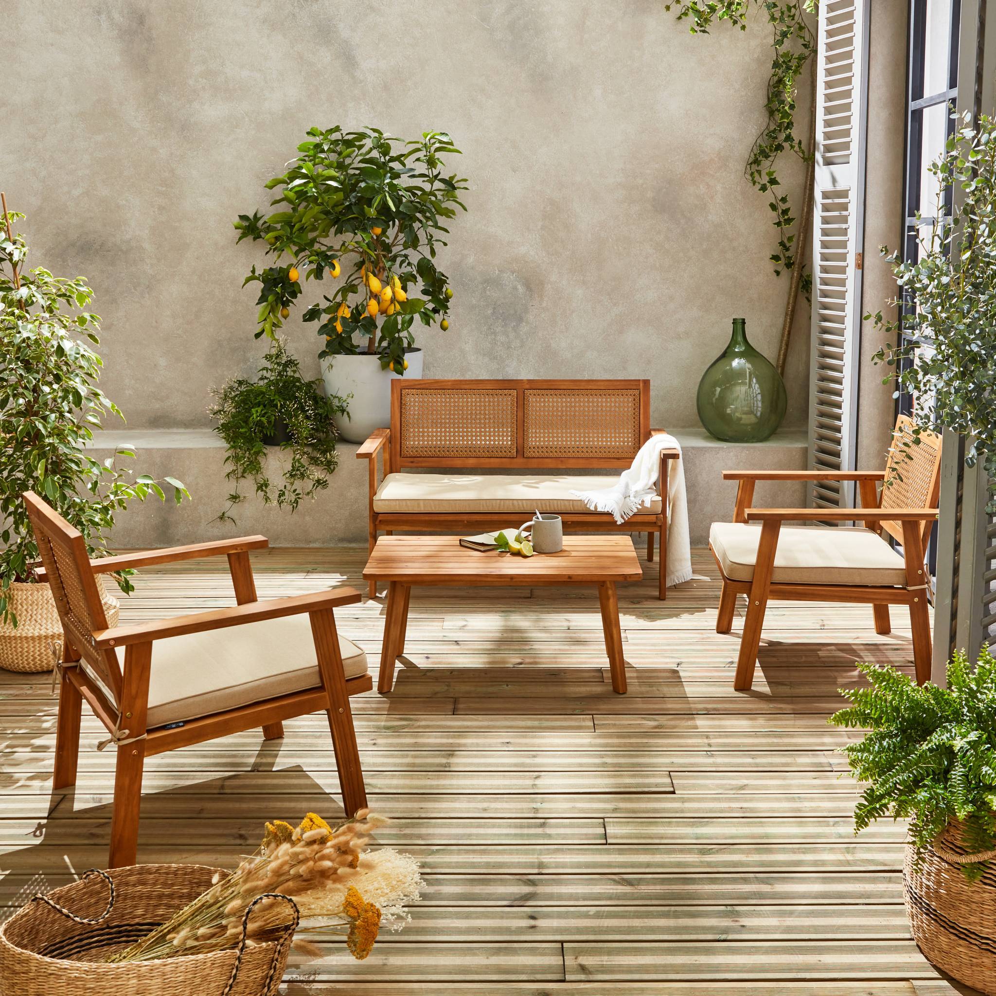 Salon de jardin. Bohémia. cannage rond. canapé 2 places. 2 fauteuils. 1 table basse 117x64x74 cm | sweeek - Image 5