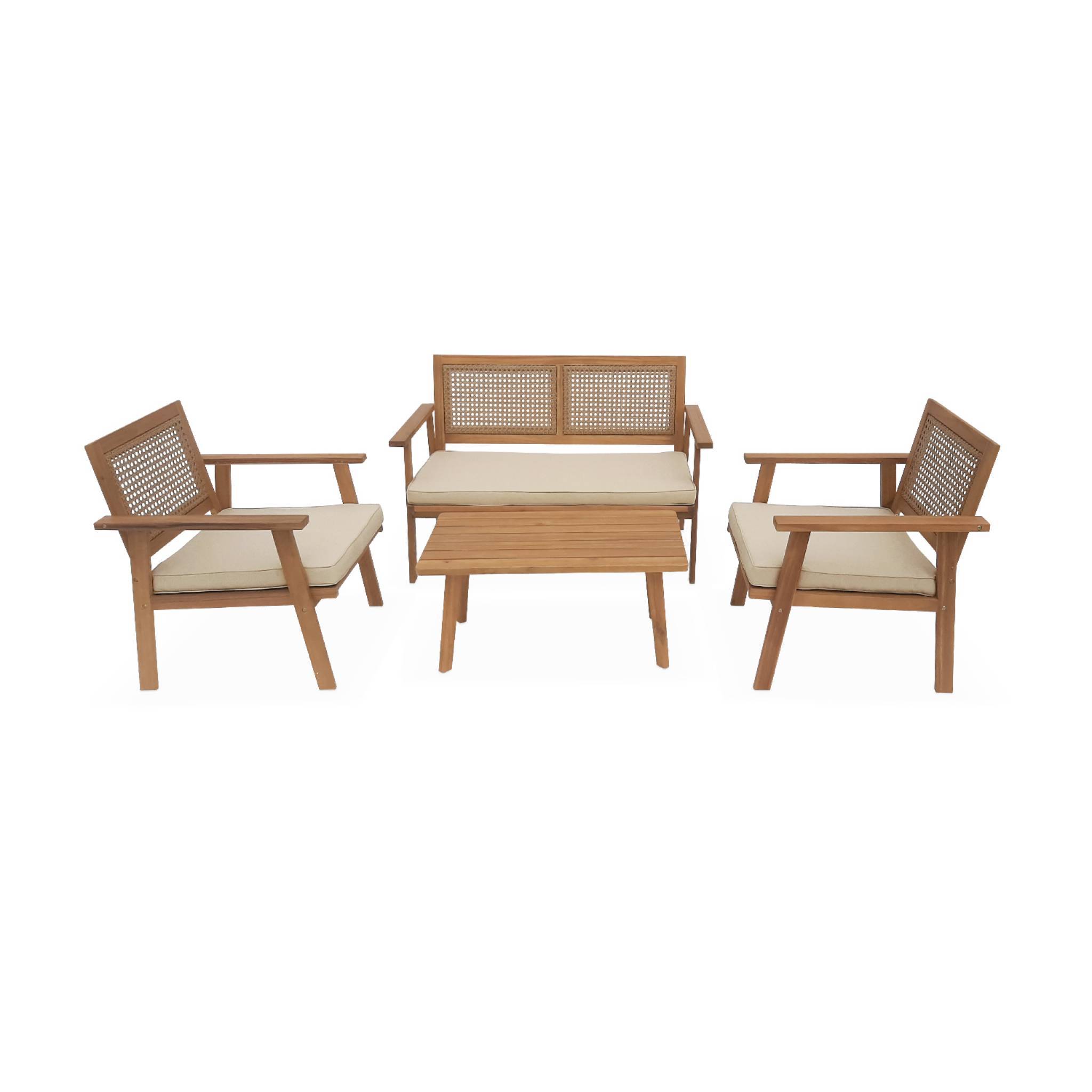 Salon de jardin. Bohémia. cannage rond. canapé 2 places. 2 fauteuils. 1 table basse 117x64x74 cm | sweeek - Image 2