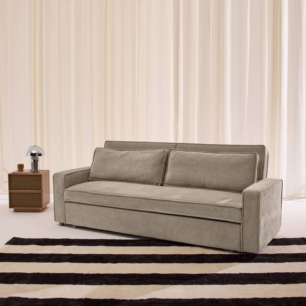 sweeek - Canapé convertible 3 places velours côtelé beige - Chill | sweeek - Image 1