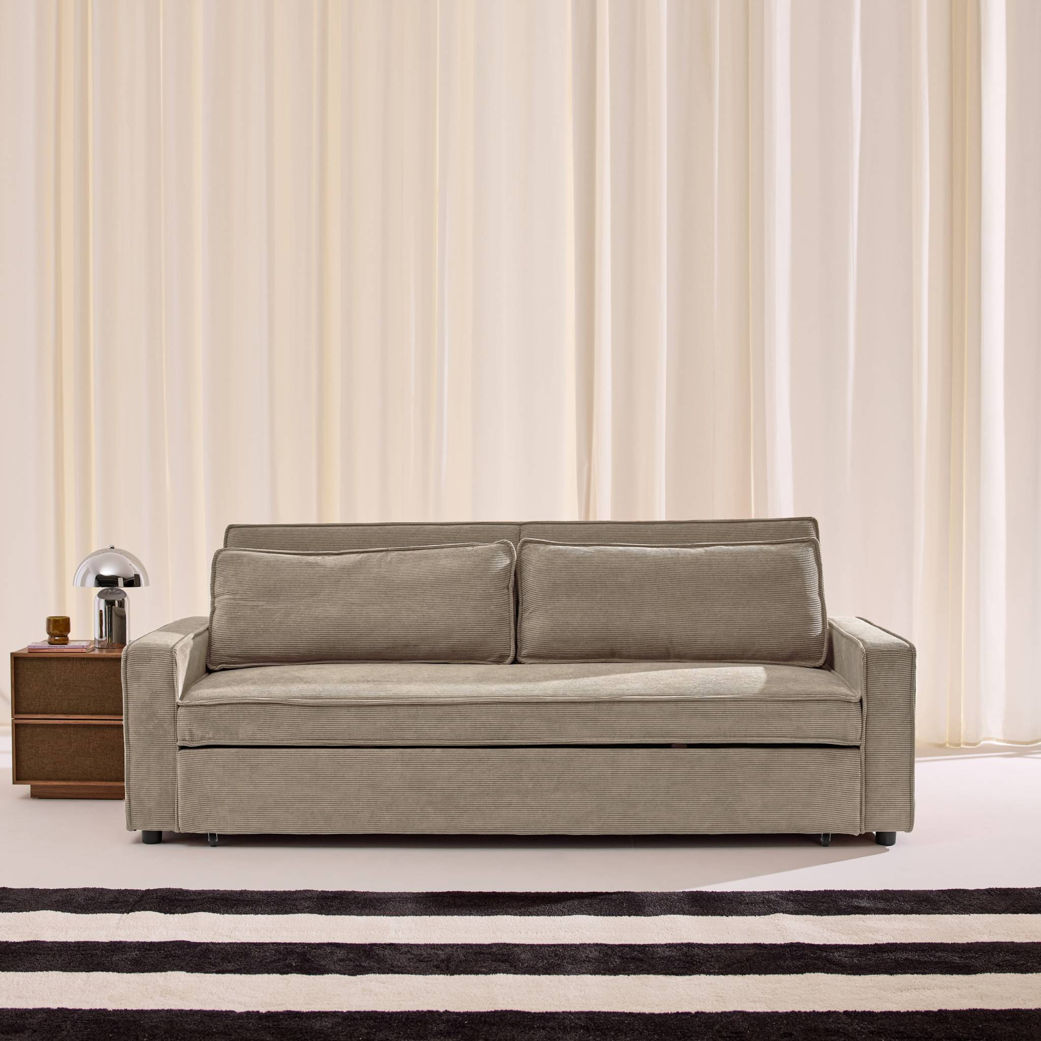 sweeek - Canapé convertible 3 places velours côtelé beige - Chill | sweeek - Image 5