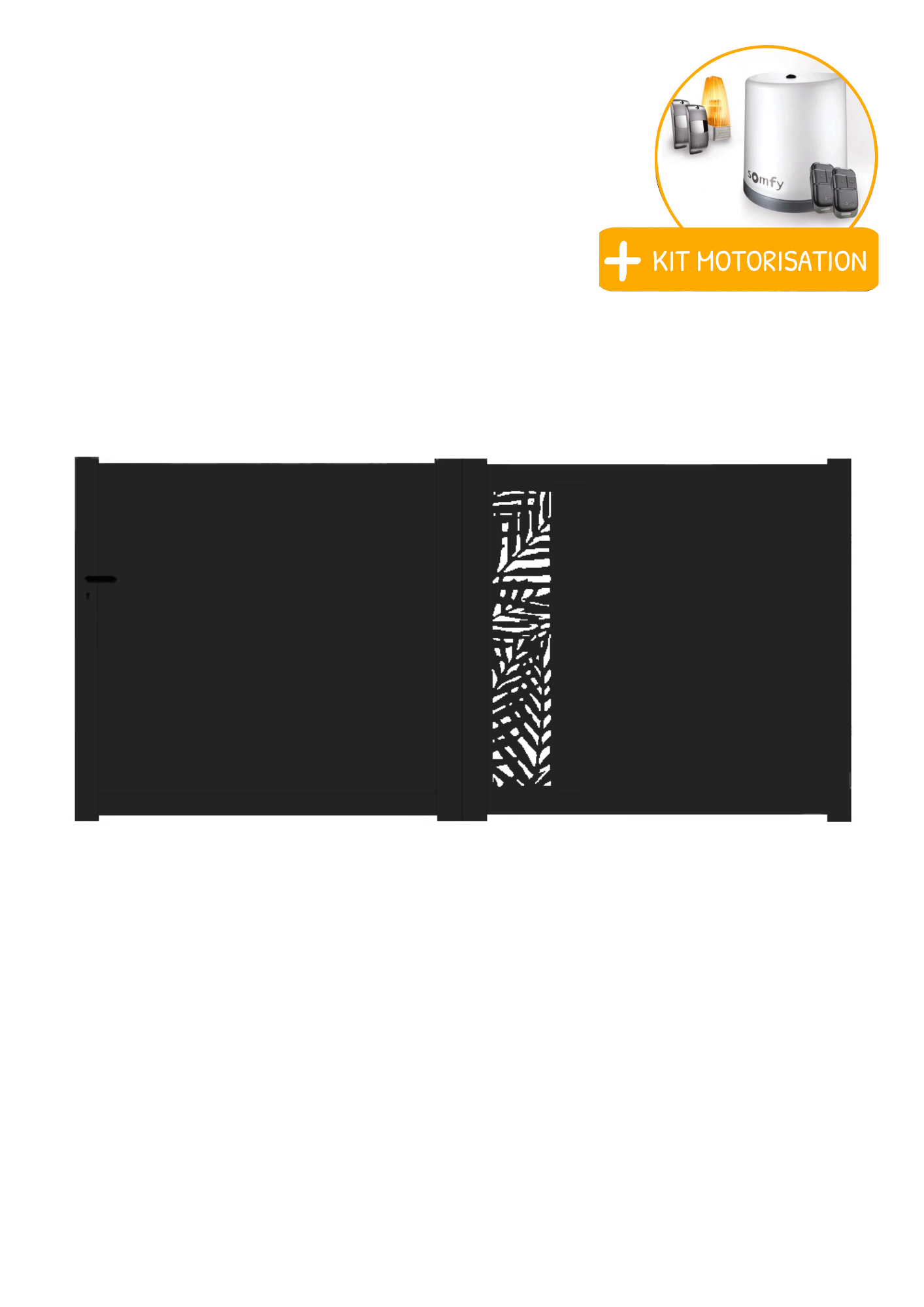 Portail Packit - Portail alu coulissant découpe laser en kit +MOT dim. L.4000 (entre piliers) X H.1500 mm  Noir (RAL 9005)