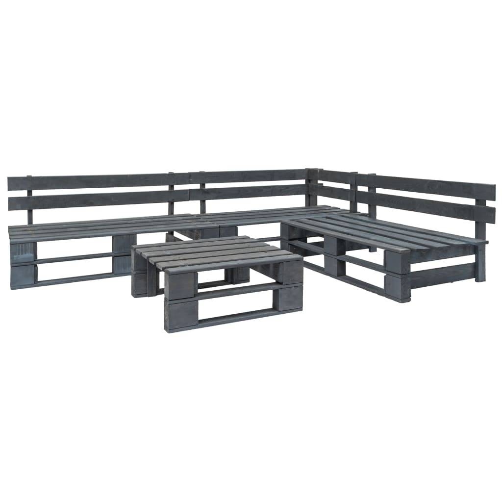 4 pcs Salon de jardin palette - Mobilier d'extérieur Bois Gris-JU7790 - Image 2