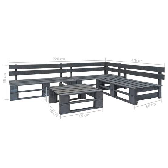 4 pcs Salon de jardin palette - Mobilier d'extérieur Bois Gris-JU7790 - Image 3
