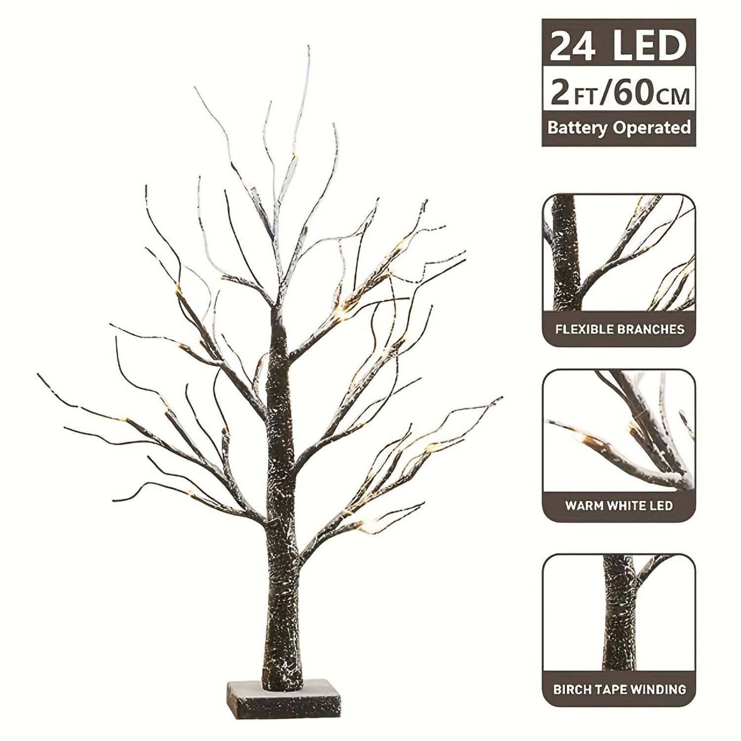 1pc Arbre de Noël LED 24 lumières, décoratif, neige artificielle, sur table, piles,intérieur et extérieur,ambiance festive et chaleureuse pour maison - Imagen 4