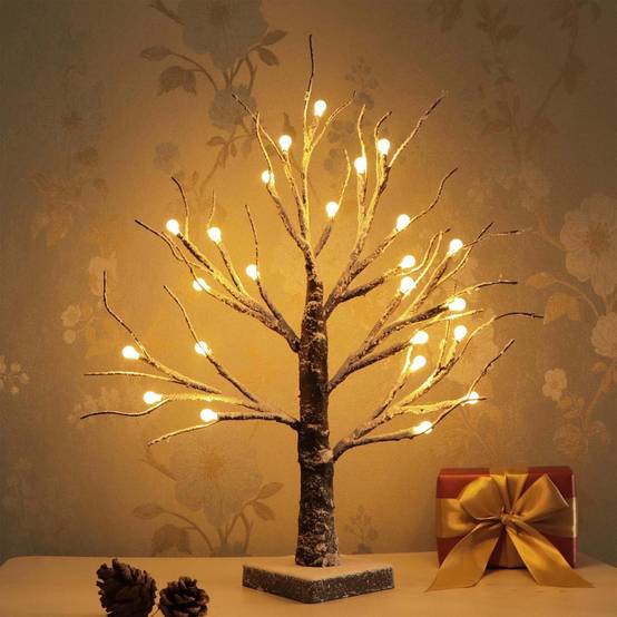 1pc Arbre de Noël LED 24 lumières, décoratif, neige artificielle, sur table, piles,intérieur et extérieur,ambiance festive et chaleureuse pour maison - Imagen 5