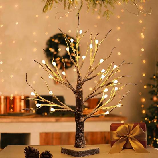 1pc Arbre de Noël LED 24 lumières, décoratif, neige artificielle, sur table, piles,intérieur et extérieur,ambiance festive et chaleureuse pour maison - Imagen 6