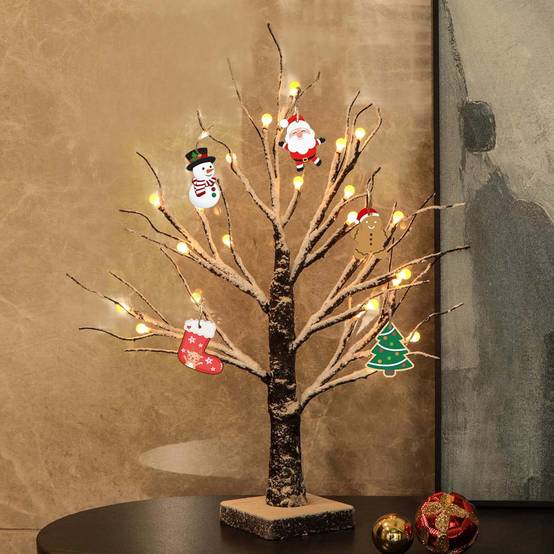 1pc Arbre de Noël LED 24 lumières, décoratif, neige artificielle, sur table, piles,intérieur et extérieur,ambiance festive et chaleureuse pour maison - Imagen 7