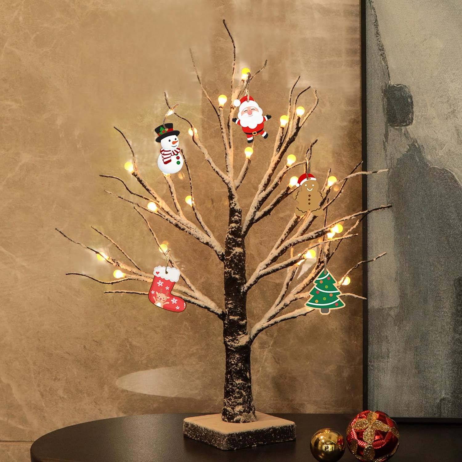 1pc Arbre de Noël LED 24 lumières, décoratif, neige artificielle, sur table, piles,intérieur et extérieur,ambiance festive et chaleureuse pour maison - Imagen 7