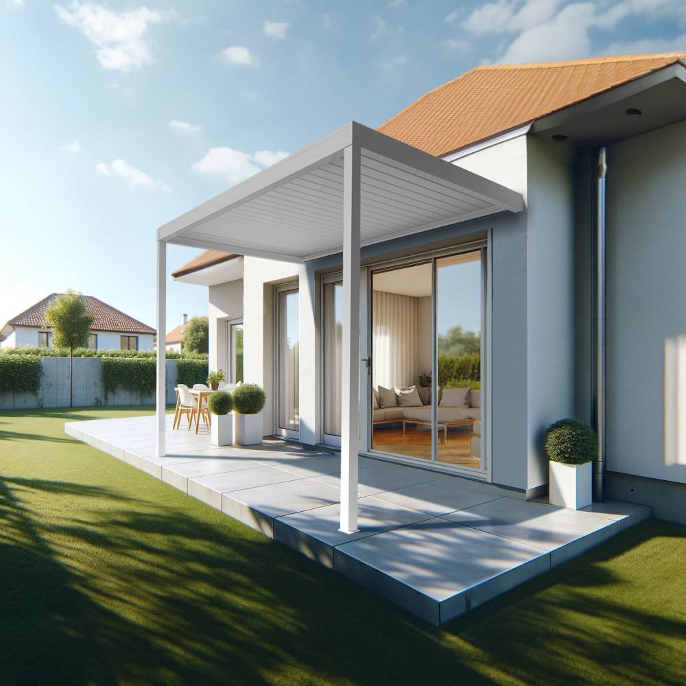 Pergola Bioclimatique AVANOA perpendiculaire 4,576x3,00 M Vérin à Télécommande (Blanc) - Alia Productions - Imagen 1