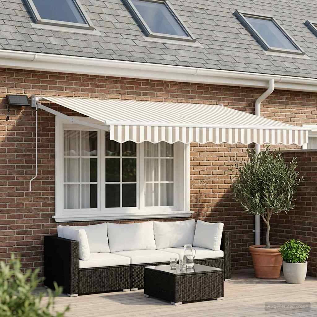 ComfortXL - Store banne manuel polyester aluminium jardin terrasse éclairage LED gris clair - ComfortXL Outdoor Living - Image 3