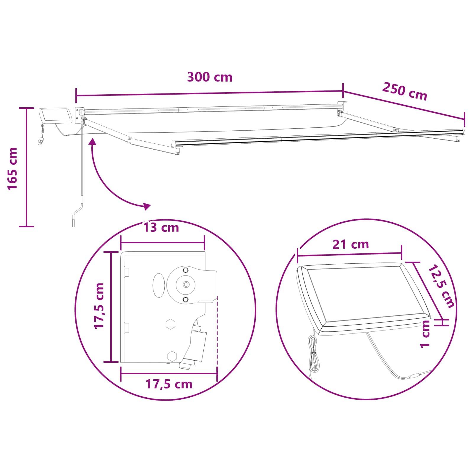 ComfortXL - Store banne manuel polyester aluminium jardin terrasse éclairage LED gris clair - ComfortXL Outdoor Living - Image 8