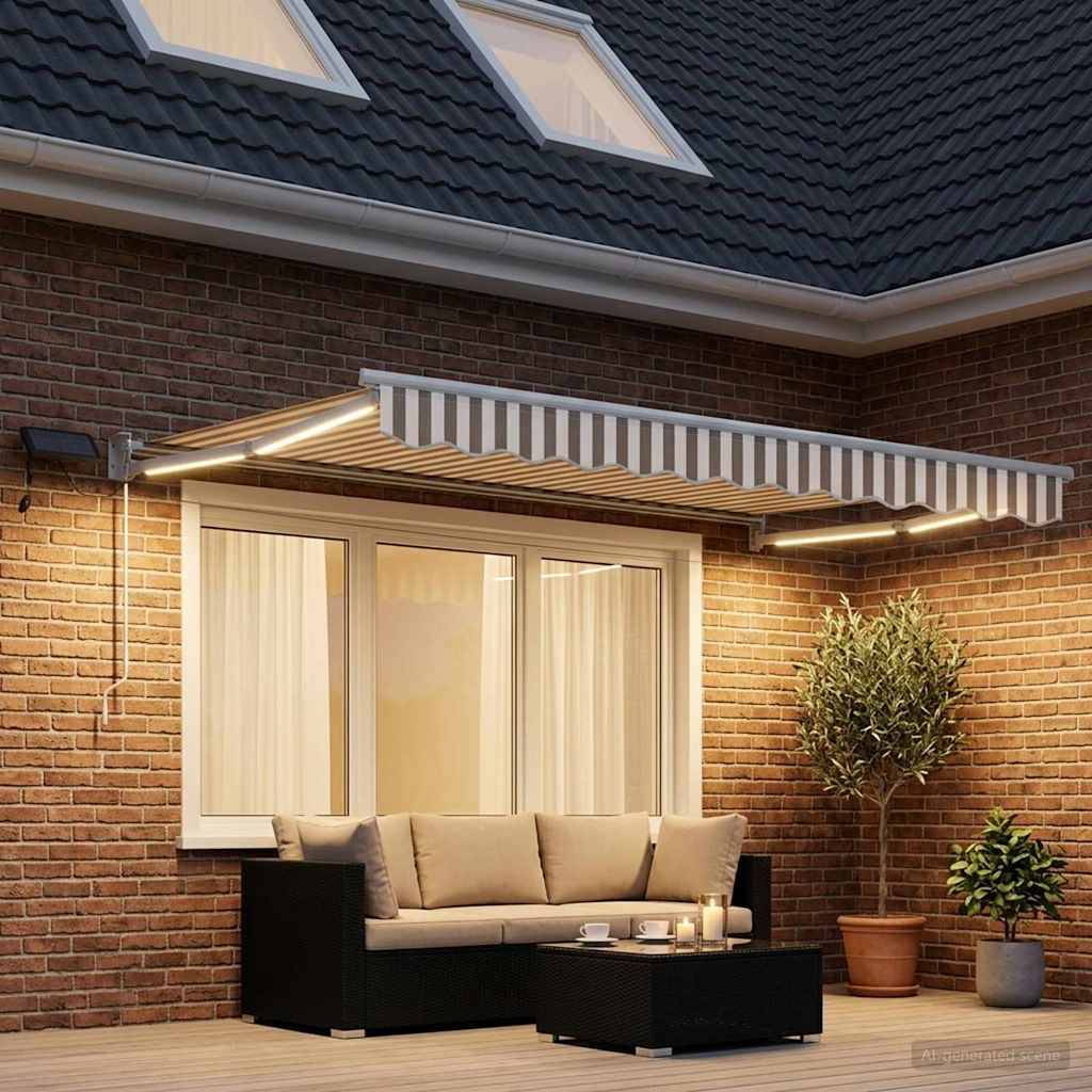 ComfortXL - Store banne manuel polyester aluminium jardin terrasse éclairage LED gris clair - ComfortXL Outdoor Living - Image 1