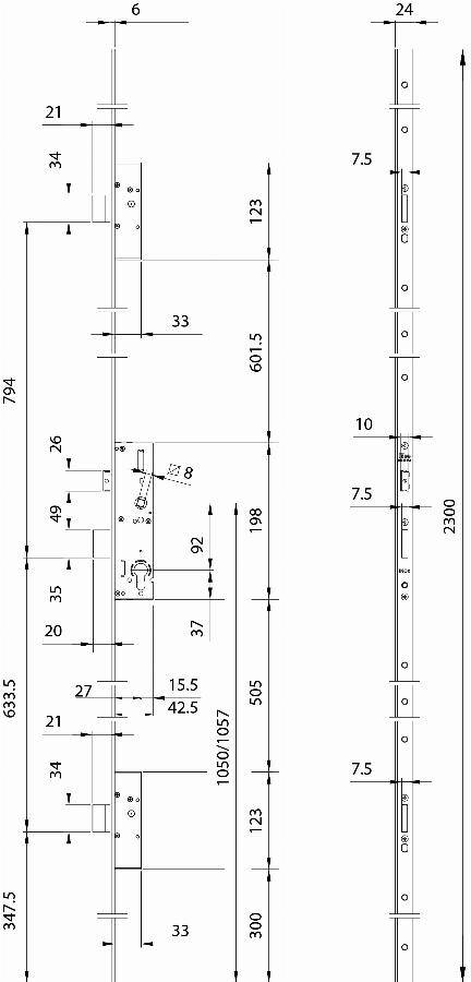 Serrure multipoint à larder ISEO Performa - Têtière plate 2300x24x3 mm Acier INOX - Entraxe 92 mm - Axe 30 mm - 7232013028 - Imagen 2