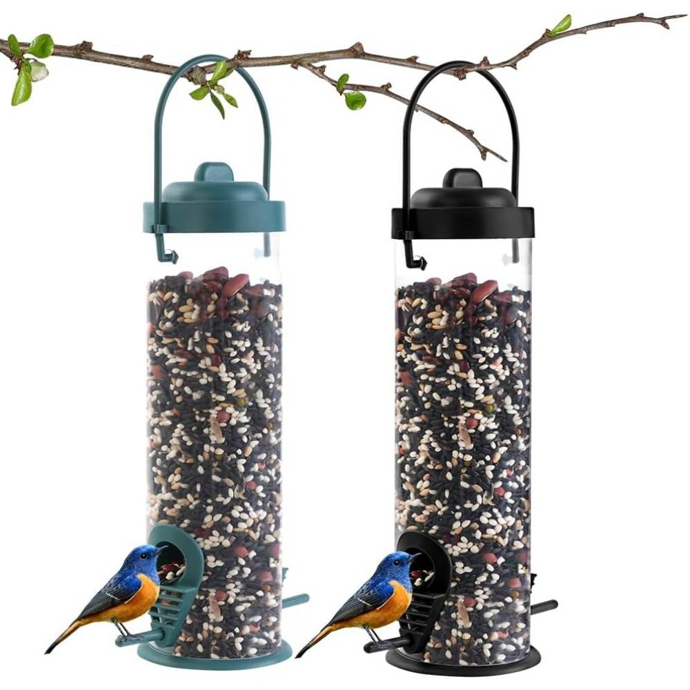 Mangeoire à oiseaux-2pcs Mangeoires à oiseaux suspendues en plastique dur vert et noir- Living123 - Image 1