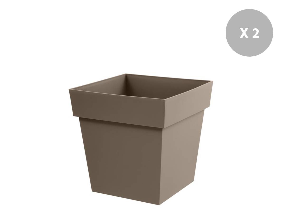 Eda - Lot de 2 pots de fleur carré Toscane 39 x H.39 cm - Taupe