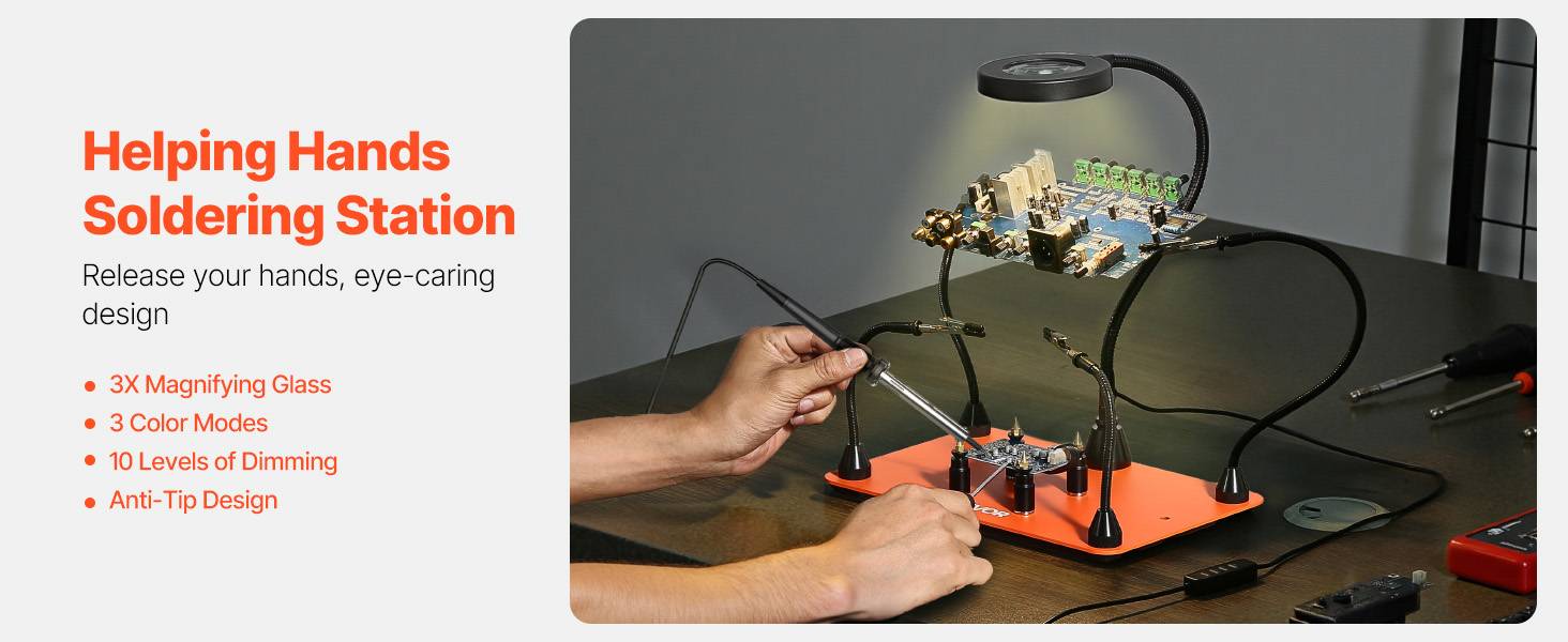 Vevor - VEVOR Troisième main soudure 4 bras, station magnétique avec loupe LED 3X, éclairage réglable, idéale pour réparations électroniques et bricolage. - Image 9