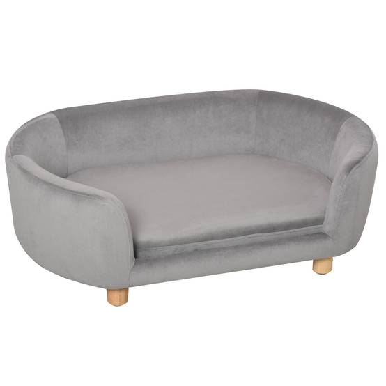 Sans Marque - Petit canapé chien pieds bois housse lavable coussin amovible 86x55x33 cm gris clair - Image 2