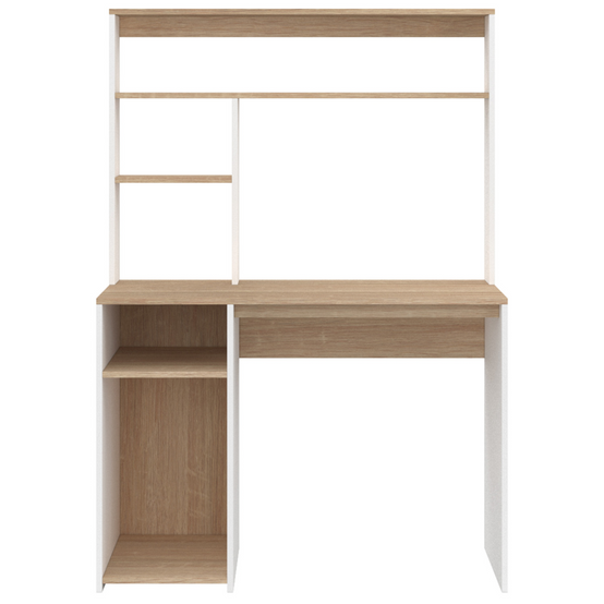 Bureau avec étagères de rangement DAN blanc et façon hêtre - Image 3