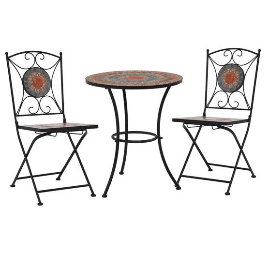 Ensemble de bistro 3 pcs | Mobilier d'extérieur mosaïque Carreau céramique Orange/Gris Maison Chic - Image 2