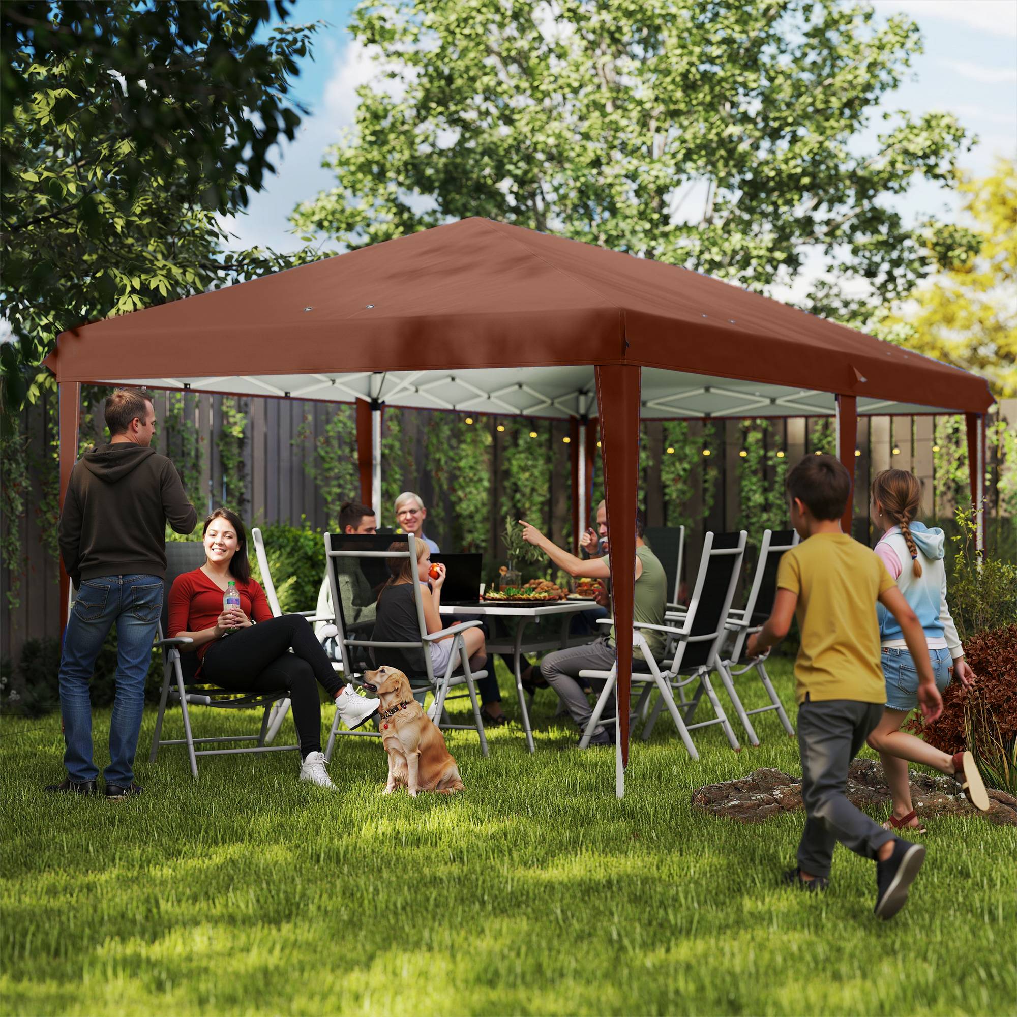 ComfortXL - Tonnelle pliante acier et toile Oxford pour marchés hauteur réglable 6 x 3 m marron - ComfortXL Outdoor Living - Image 3