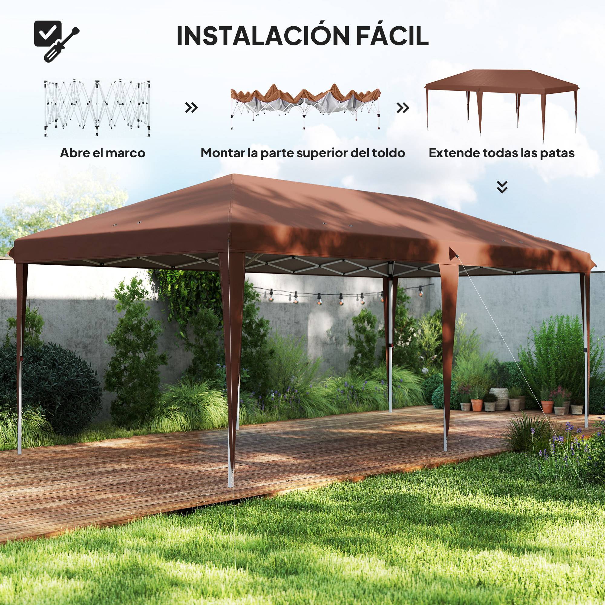ComfortXL - Tonnelle pliante acier et toile Oxford pour marchés hauteur réglable 6 x 3 m marron - ComfortXL Outdoor Living - Image 6