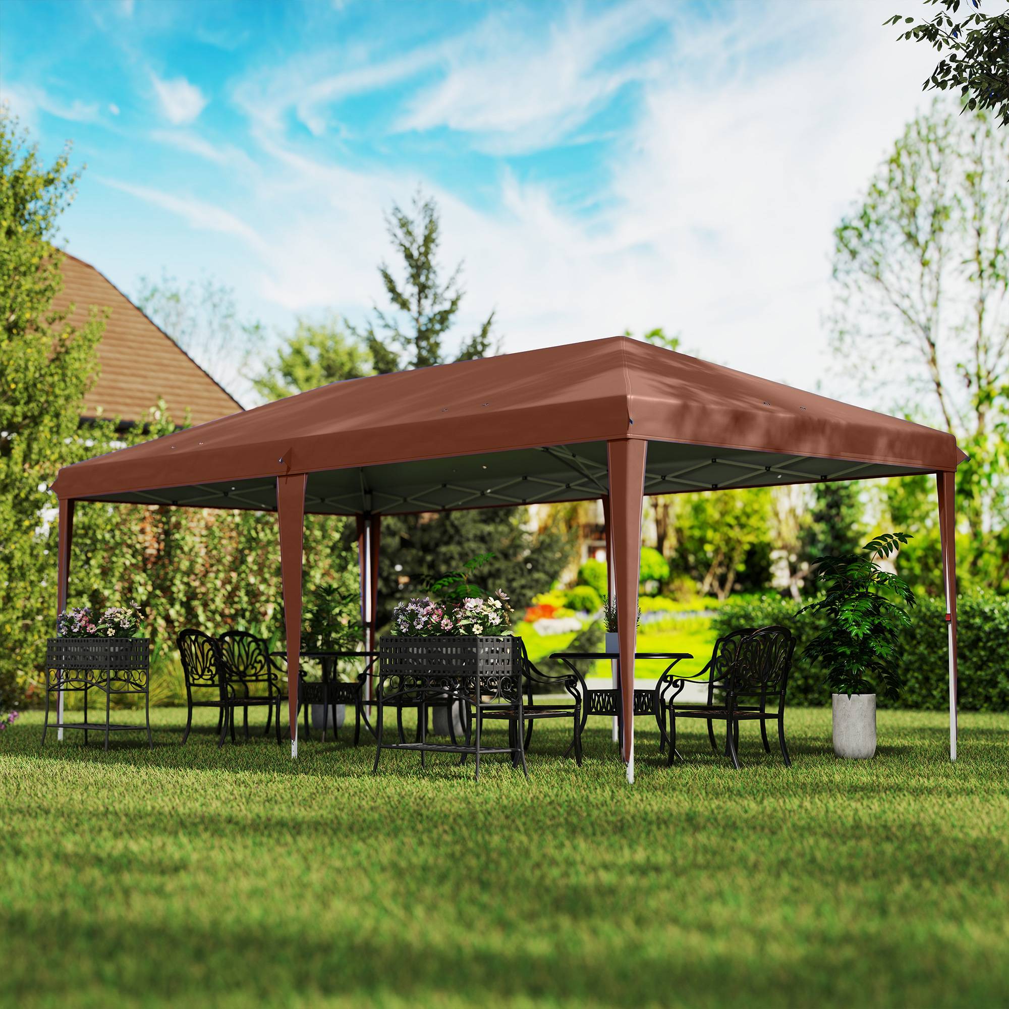ComfortXL - Tonnelle pliante acier et toile Oxford pour marchés hauteur réglable 6 x 3 m marron - ComfortXL Outdoor Living - Image 4